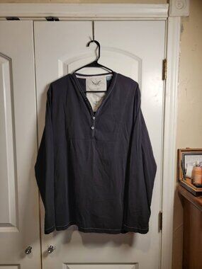 French Connection FCUK Men’s XL Black Long Sleeve Henley Shirt Y2K